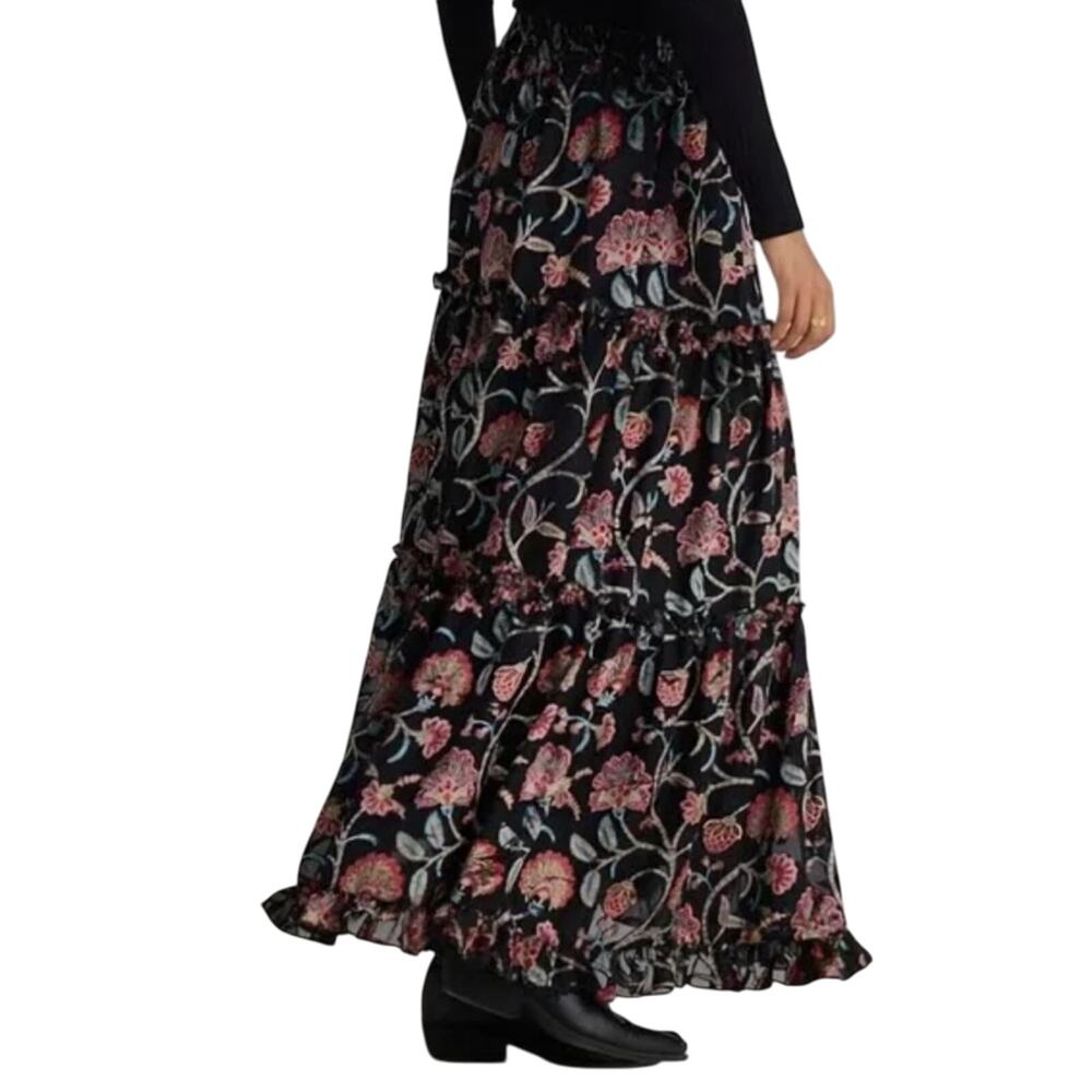 Talisman $179 Mantra Floral Velvet High Rise Tiered A-Line Maxi Boho Skirt XS - Picture 3 of 4
